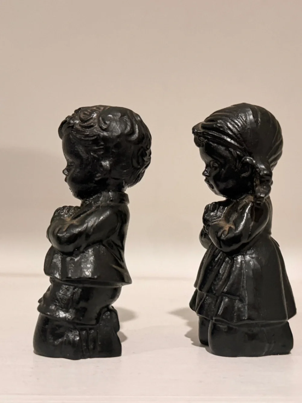 Hand Crafted Black Praying Boy and Girl Ceramic Figurines
